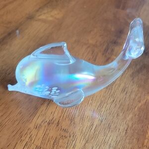 V8ntage Irridescent Crystal Glass Dolphin Scuplture Paperweight